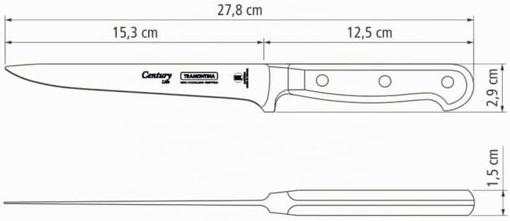 Tramontina Ausbeinmesser CENTURY, 15 cm, Edelstahl DIN 1.4110, schwarz, rostfrei Ausbeinmesser 15 cm