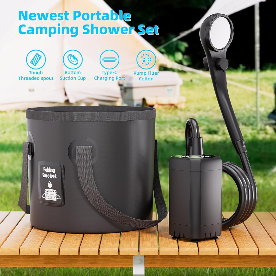 Mytrix 2024 Upgraded Portable Camping Shower Full Set, 6000mAh Rechargeable Power Suction Pump with