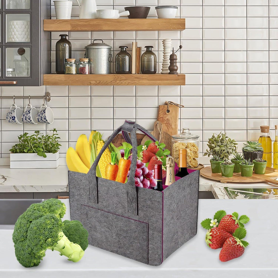 WEIWUXIAN 2 Stück 30L Gross Filztasche Einkaufstasche mit Fächern, Faltbar Filztaschen Shopper mit S