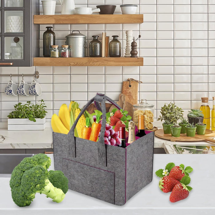 WEIWUXIAN 2 Stück 30L Gross Filztasche Einkaufstasche mit Fächern, Faltbar Filztaschen Shopper mit S