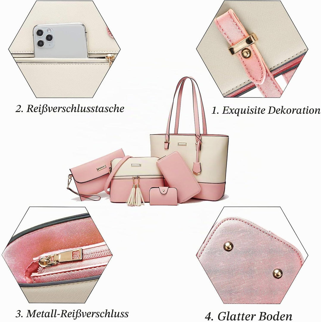 Handtasche Damen Gross Handtaschen Set Für Frauen Umhängetasche Taschen White&amp;pinkss, White&amp;pinkss