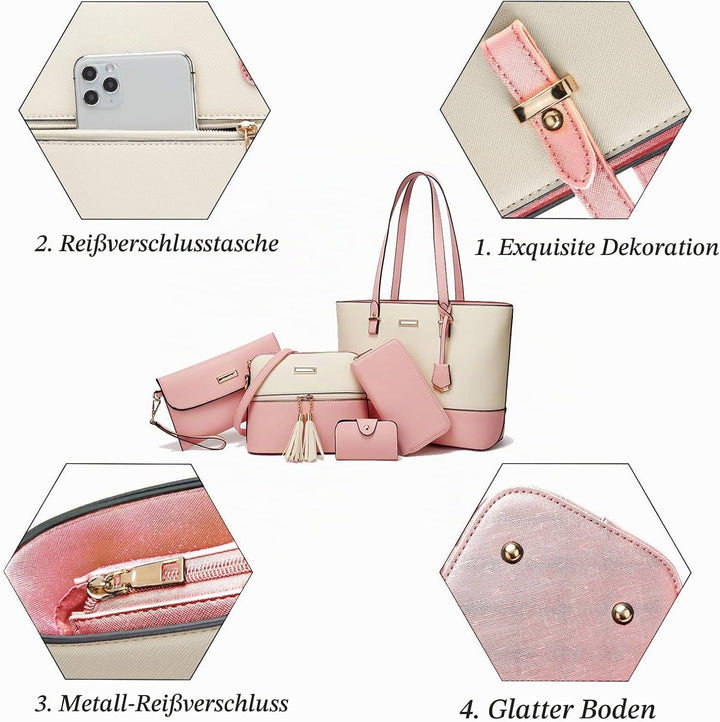 Handtasche Damen Gross Handtaschen Set Für Frauen Umhängetasche Taschen White&amp;pinkss, White&amp;pinkss
