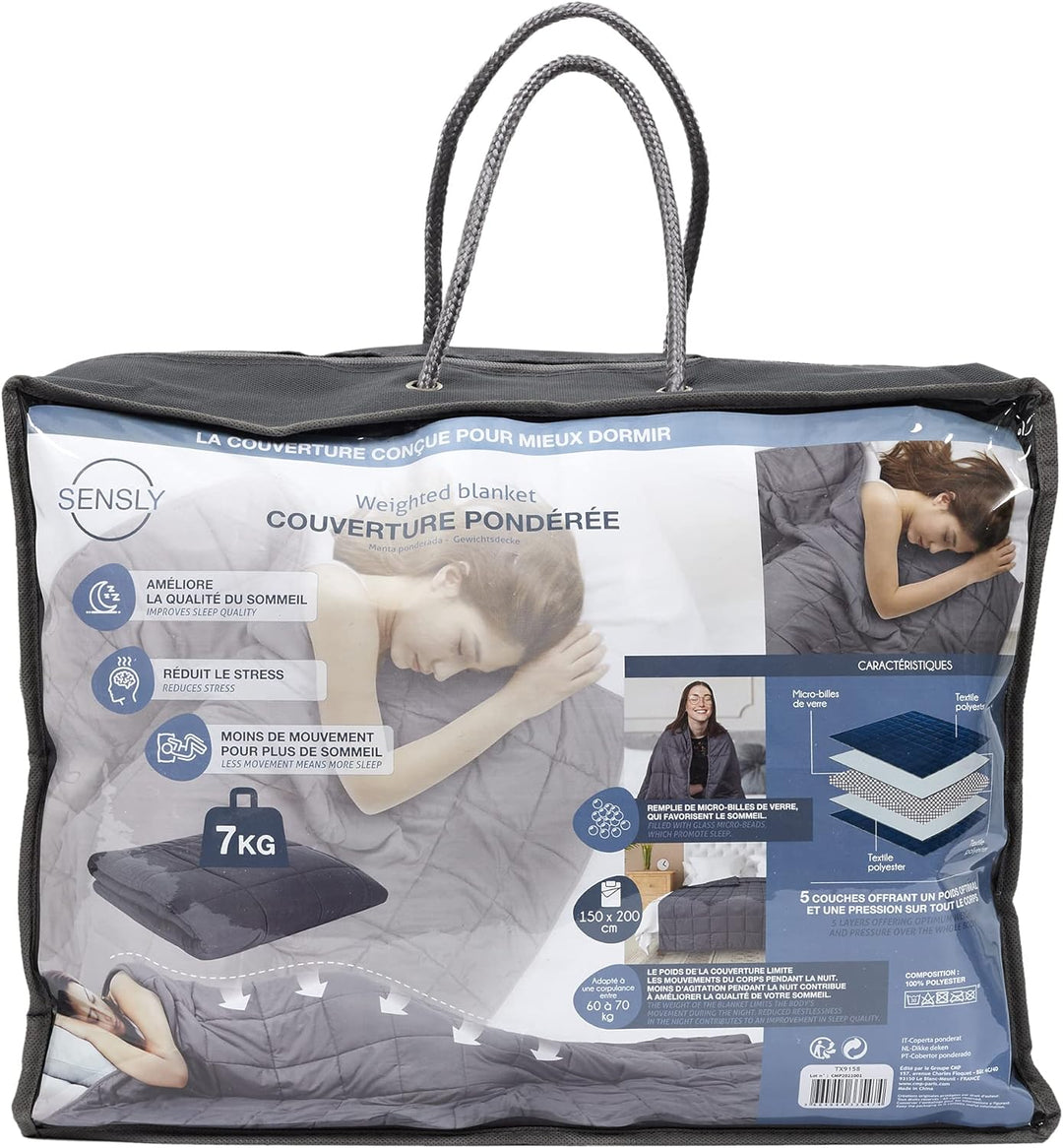 SENSLY - gewichtete Decke, 7 kg, Mikroglas – Masse: 150 x 200 cm