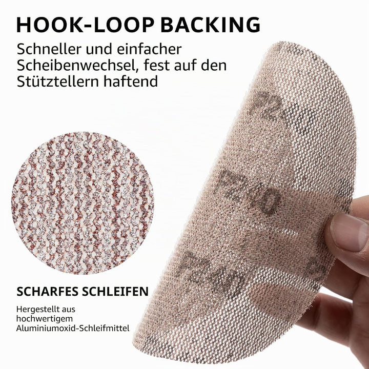 UPWOOD Schleifgitter 50 Stück 125mm Klett Körnung 240, Zum staubfreien Schleifen von Karosserie, Hol