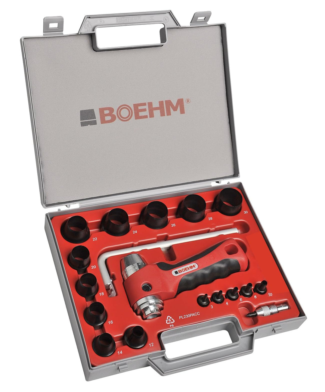 BOEHM JBL330PACC Locheisensatz 3-30mm inkl. Halter, federnder Zentrierspitze, Stange mit Zirkel &amp; Er