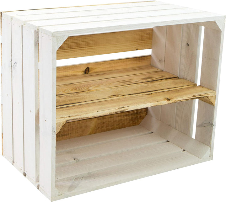 Kistenkolli Altes Land 3er Set Holzkisten Paula Weiss/geflammt 50x40x30cm 3er Set Paula Geflammt Län