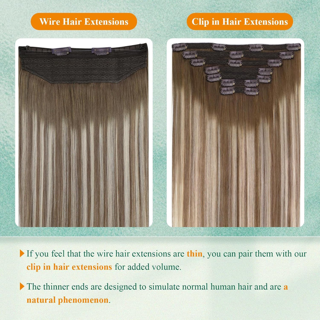 Easyouth Extensions Echthaar mit Draht Remy Haarverlangerung mit Draht 18 Zoll 80g Farbe Mittelbraun