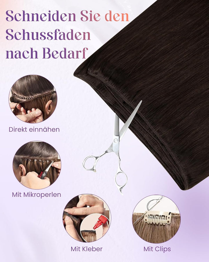 LaaVoo Extensions Tressen Remy Braun Haartressen Echthaar Dunkel Braun Extensions Echthaar Tressen G