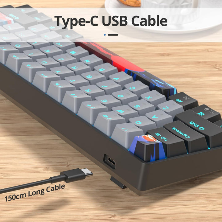 SOLIDEE mechanische gaming tastatur 60 prozent,61 Tasten mit Lineare rote Schalter,Eisblaues Licht,k