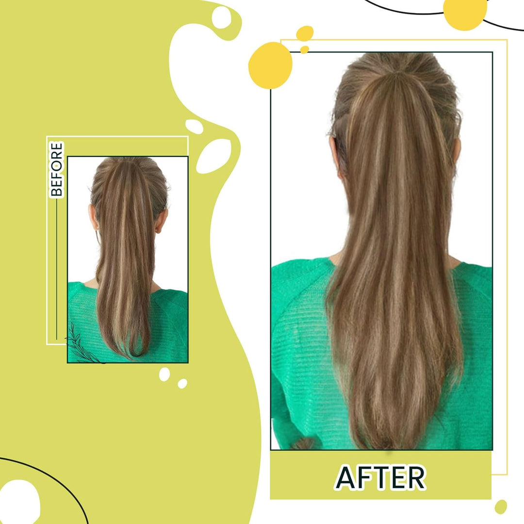 RUNATURE Zopf Extensions Echthaar Braun mit Blond Haarverlängerung Zopf Echthaar Braun Glatt Ponytai