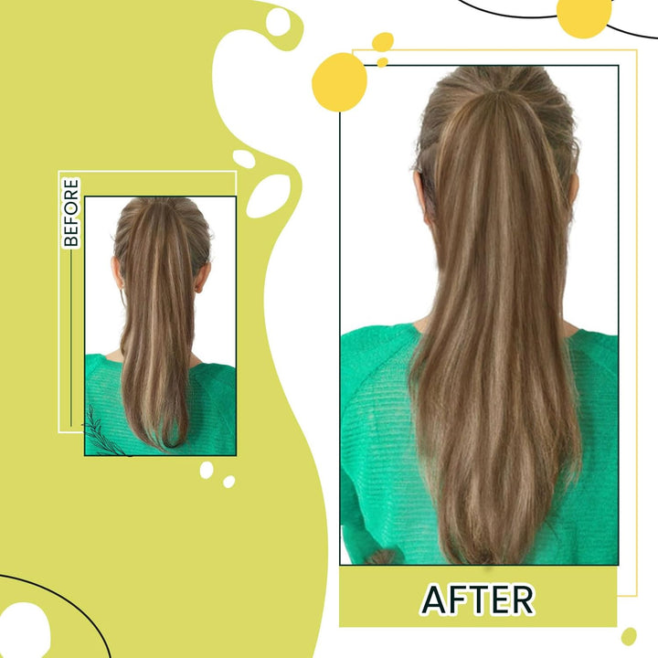 RUNATURE Zopf Extensions Echthaar Braun mit Blond Haarverlängerung Zopf Echthaar Braun Glatt Ponytai