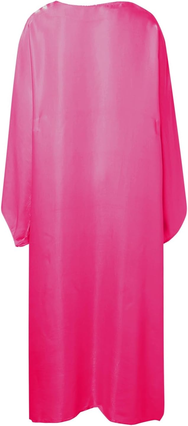 Generisch Neon Damen Batwing Ärmel Satin Abaya Islam Muslim Maxi Kleid Kaftan Kaftan Damen Rot Einhe