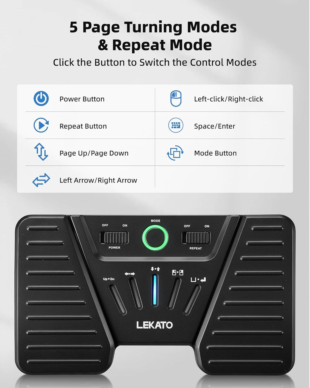 LEKATO Bluetooth Page Turning Pedal, Drahtloser Page Turner, Wiederaufladbarer Seitenwender für Smar