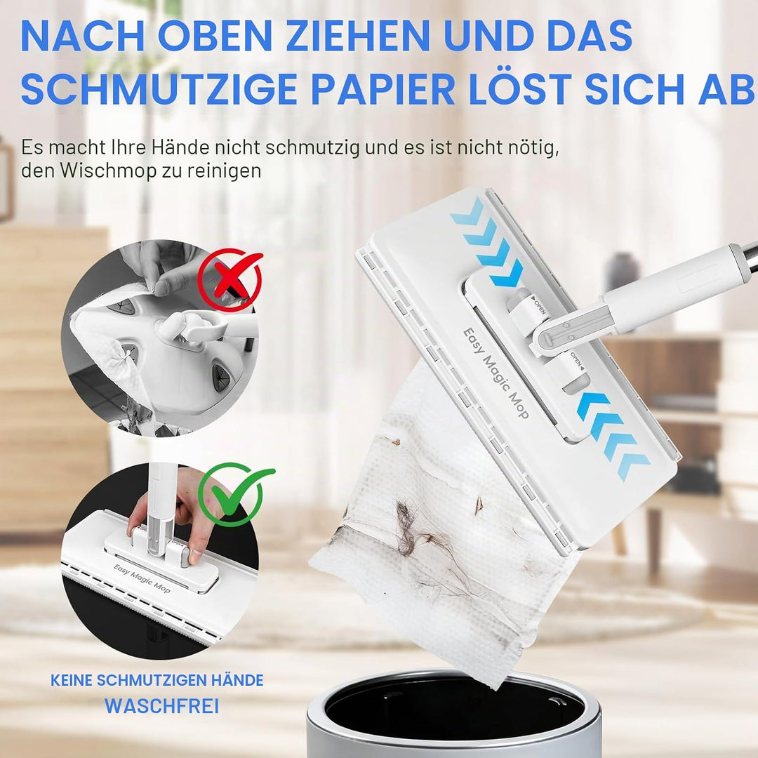 Fauler Wischmopp mit Automatischem Tuchwechsel, Mini Mopp mit 20 Mopp Pads | Druck-Klemm-System, 1-K