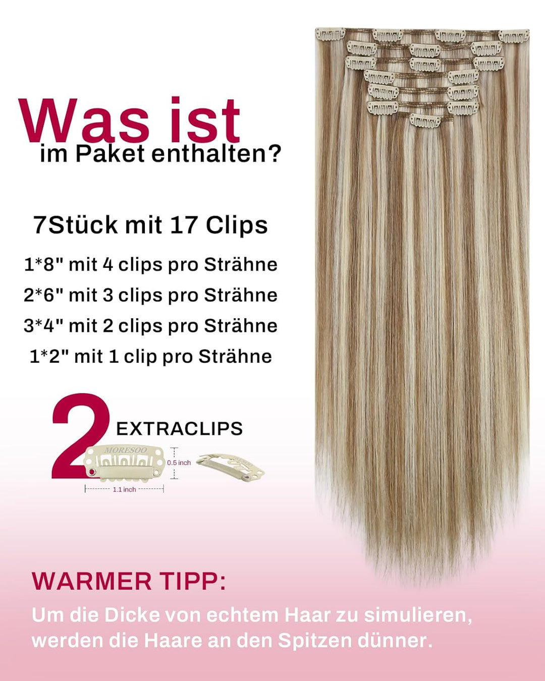 Moresoo Clip in Haarverlängerung Echthaar Clip Blond Remy Echthaar Extensions Clip in Extensions Ech