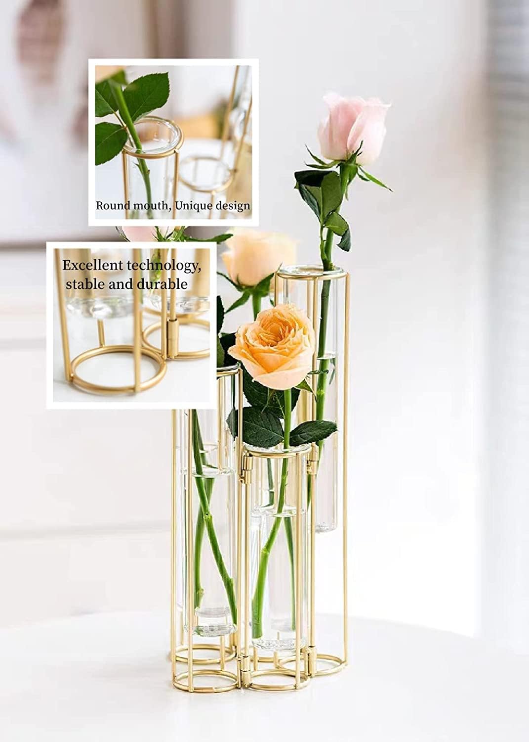 Nother Reagenzglas-Vase für Blumen, Glasvase mit Metallständer, Hydrokultur-Reagenzglasvase, 5er-Set