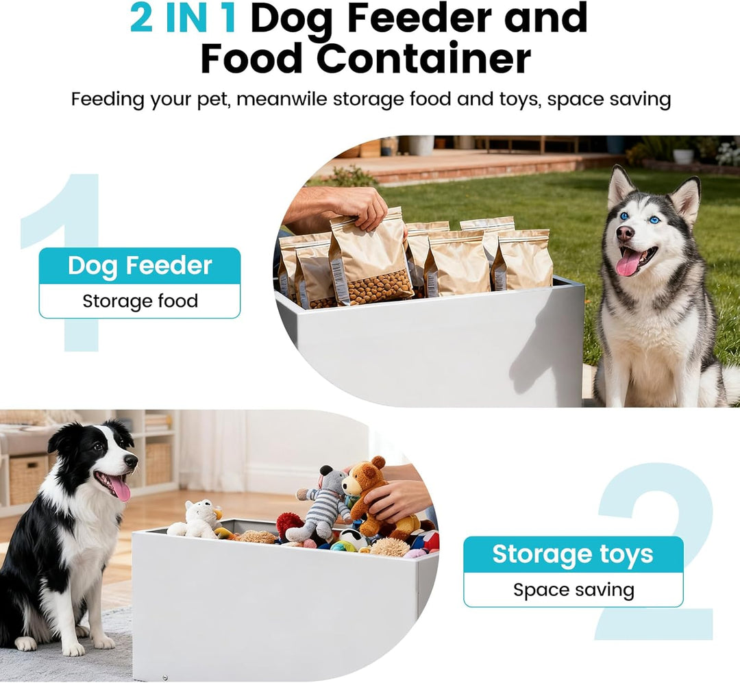 2 IN 1 Hundefütterer & Aufbewahrungseimer für Hundefutter 53L Futterautomat für Grosse Hunde Erhöhte
