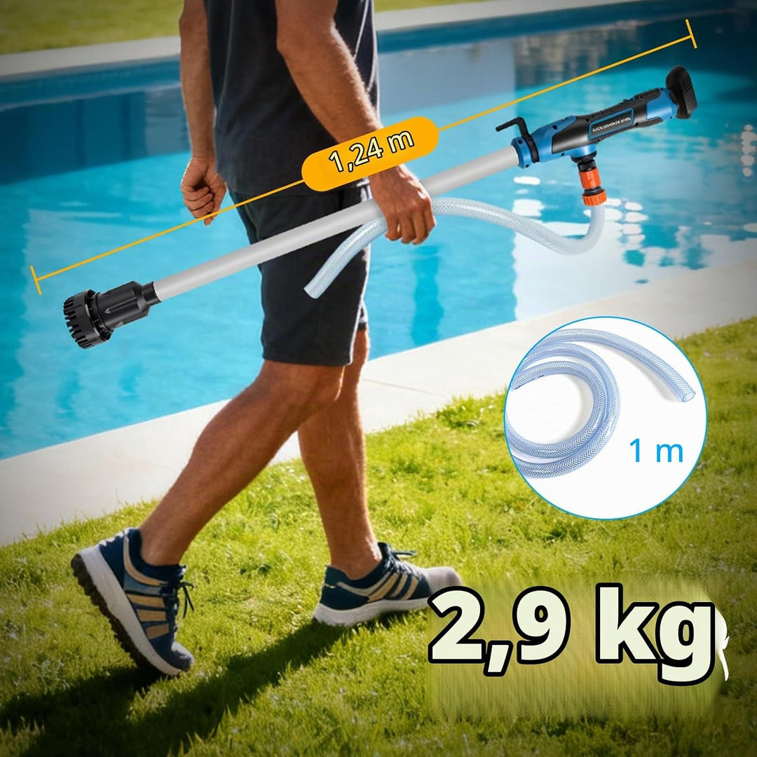 Akku Regenfasspumpe Wasserpumpe mit 2xAkkus, Kabellose Stab-Wasserpumpe, Max. Förderleistung 3000 L/