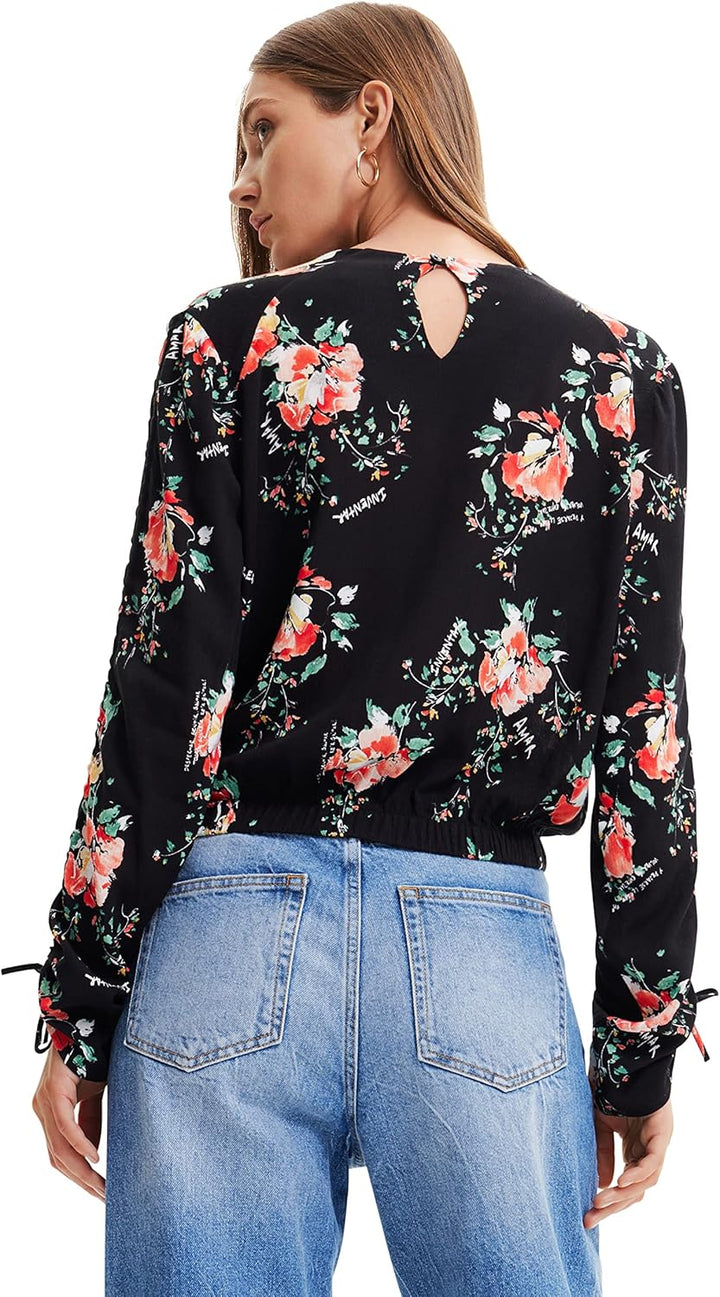 Desigual Damen Blouse Long Sleeve T-Shirt S Schwarz, S Schwarz