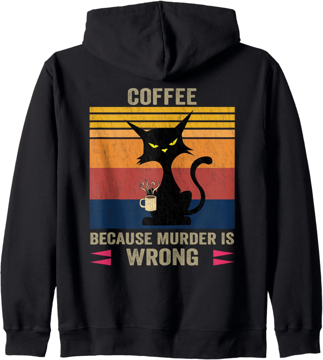 Kaffee weil Mord falsch ist Schwarze wütende Katze trinkt Kaffee Kapuzenjacke