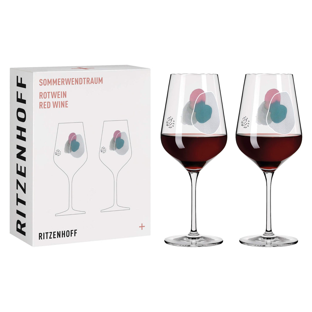Ritzenhoff 3601001 Rotweinglas 500 ml – Serie Sommerwendtraum Set Nr. 1 – 2 Stück mit Aquarellkreise