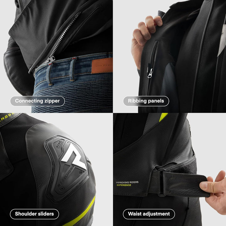 REBELHORN Veloce Motorradjacke Herren | Leder | Ellbogen und Schulterprotektoren Stufe 2 | Schulters