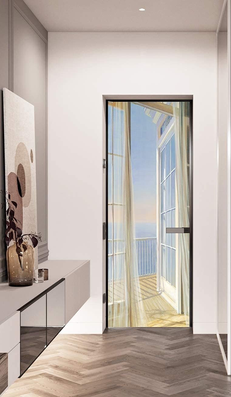 FLFK 3D Fenster Balkon Landschaft Türtapete Wandbilder Selbstklebend TürPoster Vinyl Entfernbar Maue
