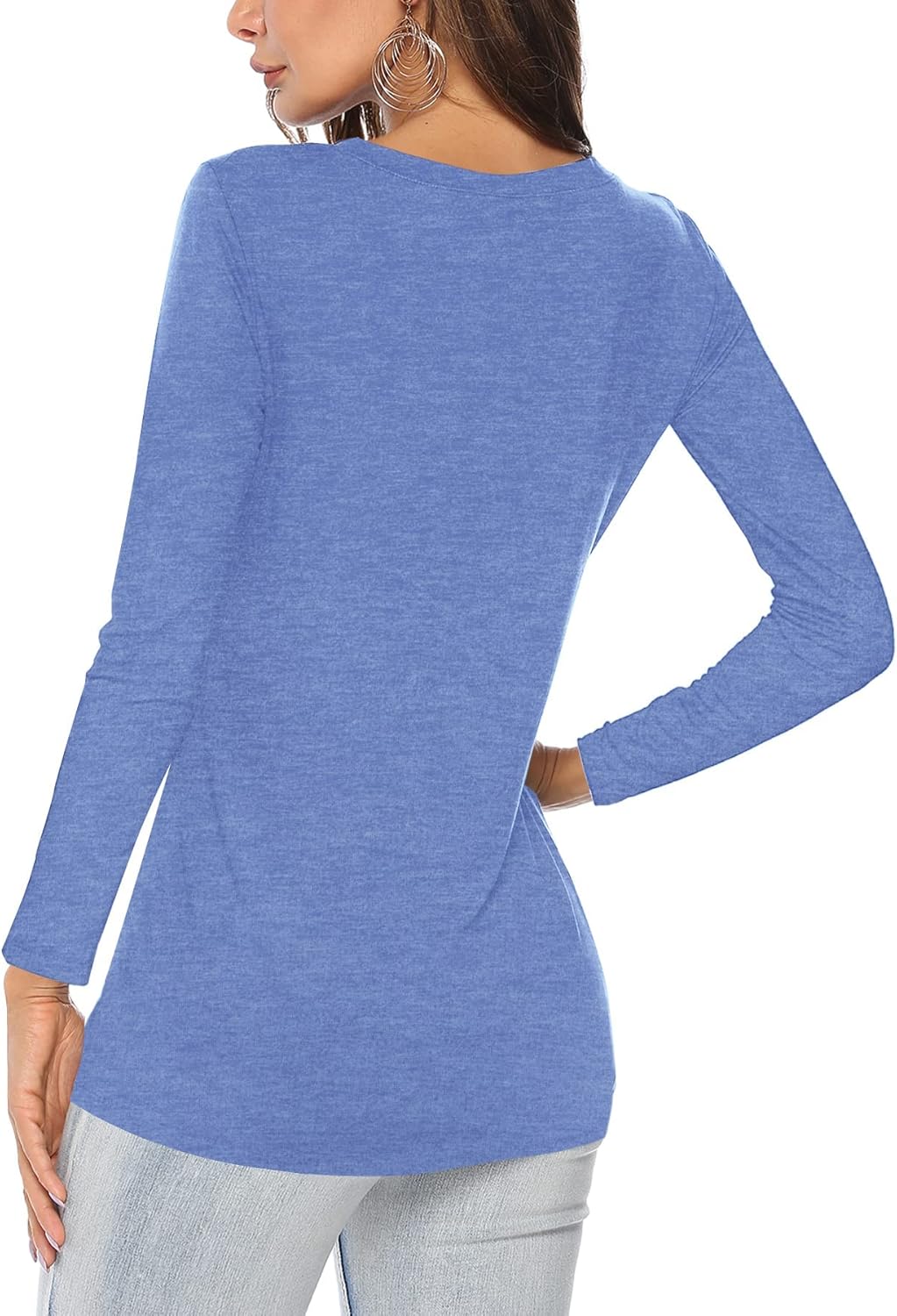 Beluring T-Shirt Damen Elegant Langarm Oberteile Rundhals Longshirt Bluse Tops S Blau, S Blau