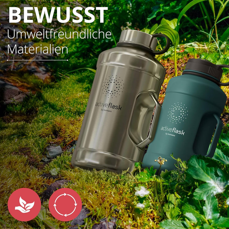 BeMaxx Trinkflasche Edelstahl ACTIVE FLASK + Strohhalm (3 Deckel) | Grosse 1,3 Liter Sportflasche BP