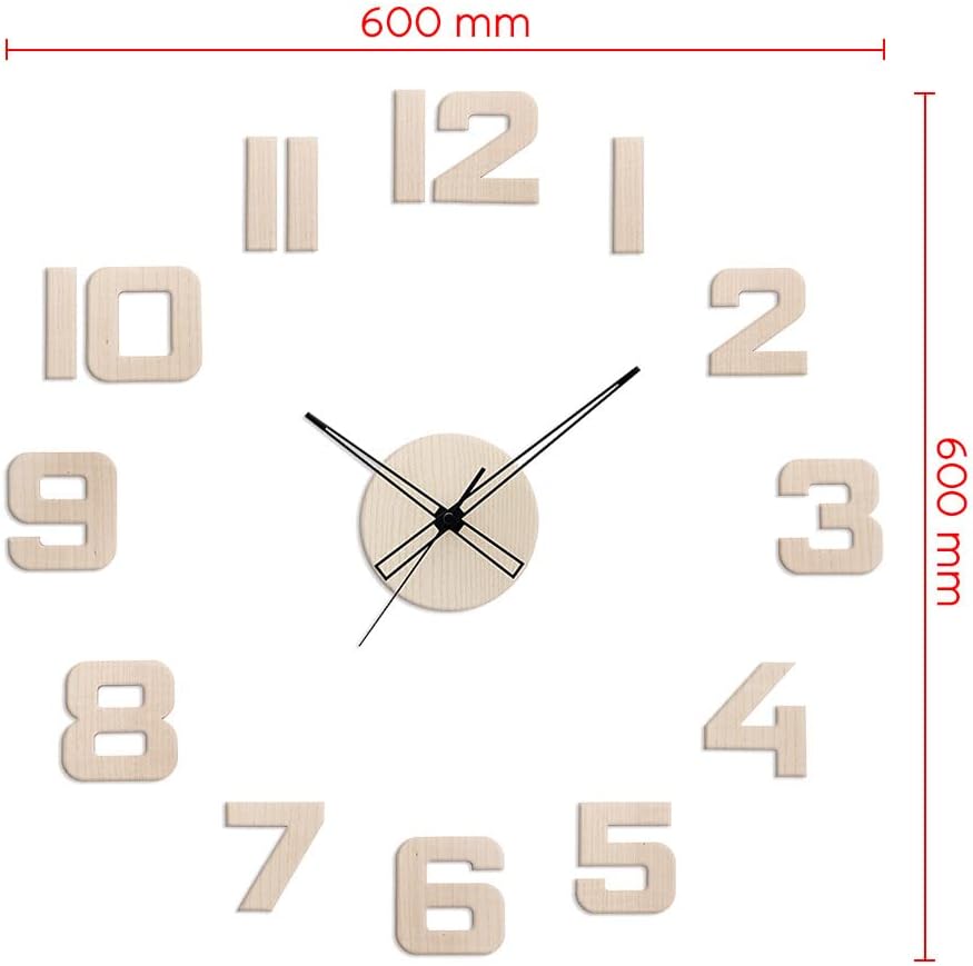 PRIM Veneer DIY Wanduhr, Made in EU, Holz Wand-Deko ∅ 600-1000 mm, 3D Ziffern, Gross XXL, Für Küche,