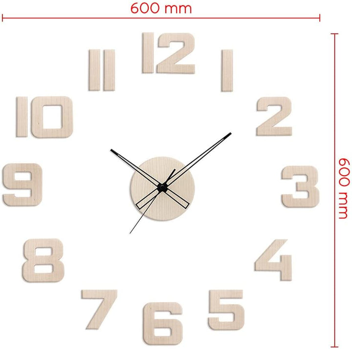PRIM Veneer DIY Wanduhr, Made in EU, Holz Wand-Deko ∅ 600-1000 mm, 3D Ziffern, Gross XXL, Für Küche,