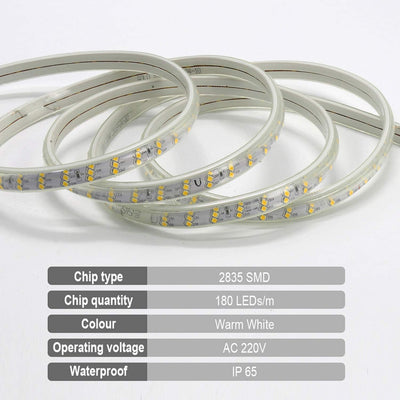 FOLGEMIR 1m LED Band – Warmweiss, 3 schiefe Reihen 2835 SMD 180 Leds/m Strip, ganz helle Beleuchtung