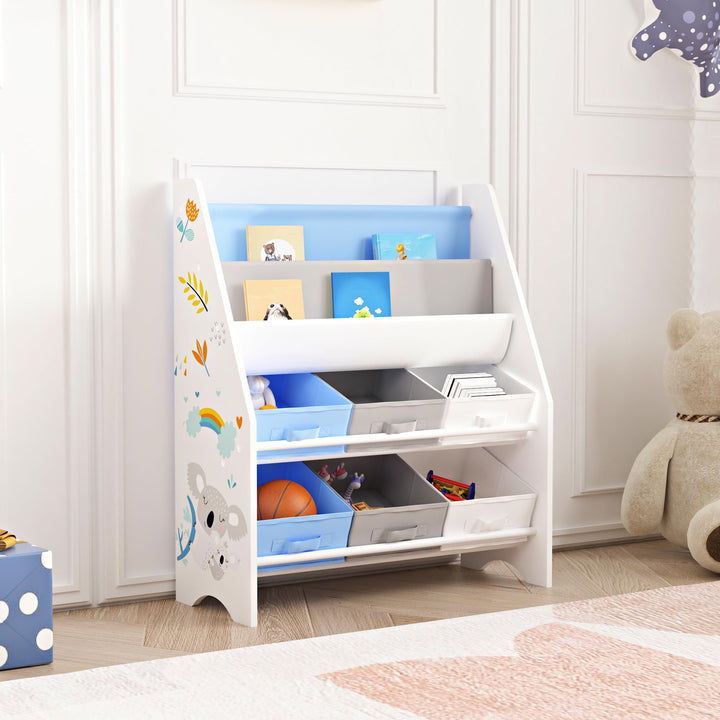 [en.casa] Kinderregal Ponteceso Bücherregal mit 2 Ablagefächern Spielzeugregal 6 Boxen Bücherkiste m