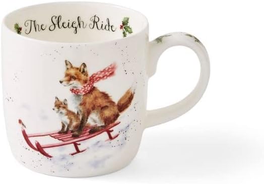 Royal Worcester Wrendale entwirft Weihnachten 0,3 Liter Becher Set mit 4 Tassen Fuchs Meerschweinche