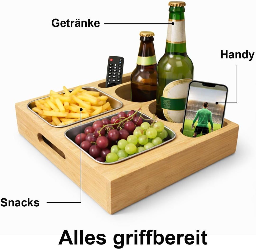 Couchbar aus Bambus Holz, Sofa Organizer auf dem Beistelltische Couchtisch, Couchbar Snackbox Ideal