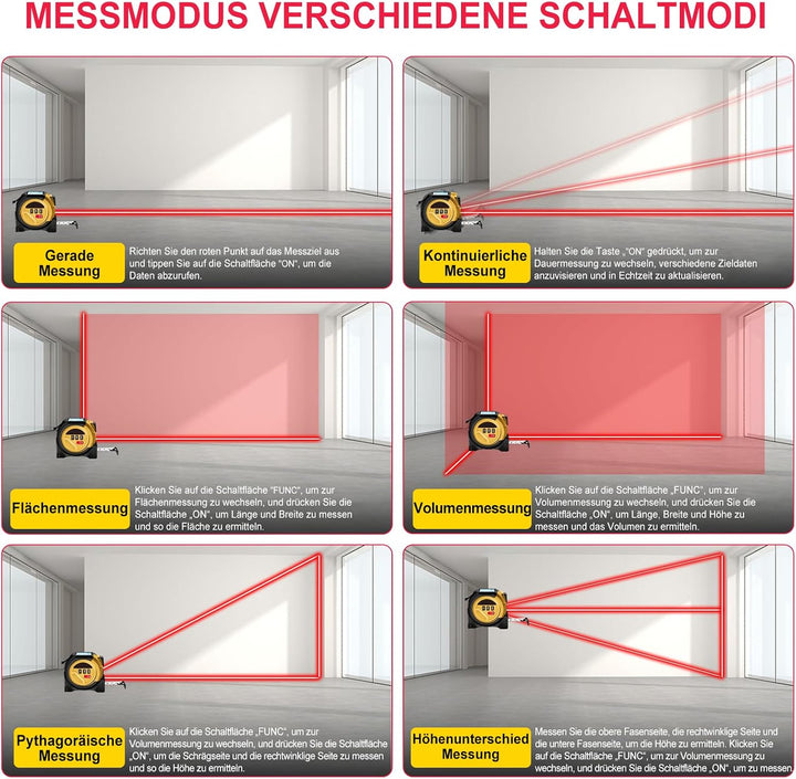 Laser Massband, 40m/60m Laser-entfernungsmesser und 5m Bandmass und Kreuzlaser, Speicher für 20 Mess