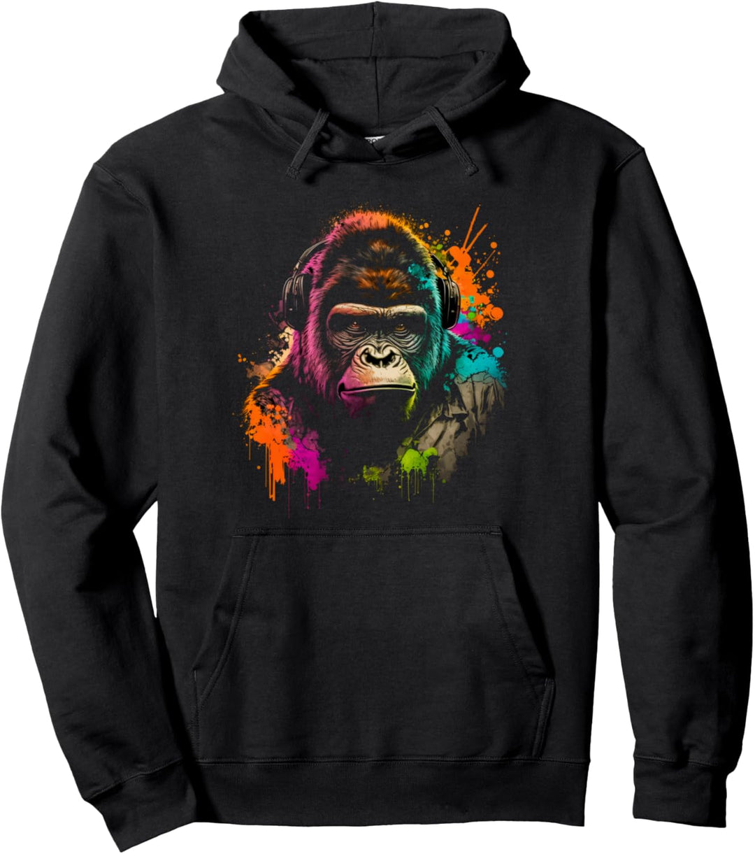 Future Affe DJ Retro Party Gorilla DJ Synthwave Pullover Hoodie