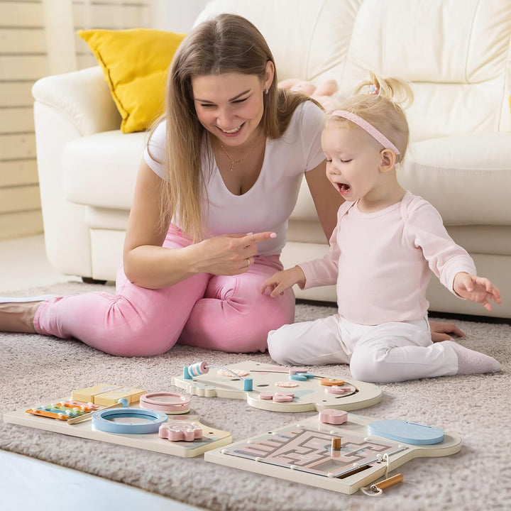 ROBUD Montessori Motorikbrett Holz – 11-in-1 Busy Board Wandspielzeug für Kinder ab 18 Monaten, Mont
