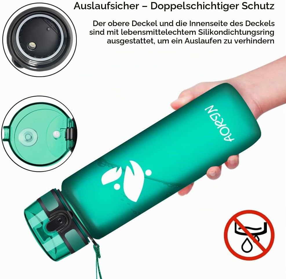 AORIN Trinkflasche - 350ml/500ml/750ml/1L，Wasserflasche BPA-Frei &amp; Tritan Auslaufsicher Sportflasche