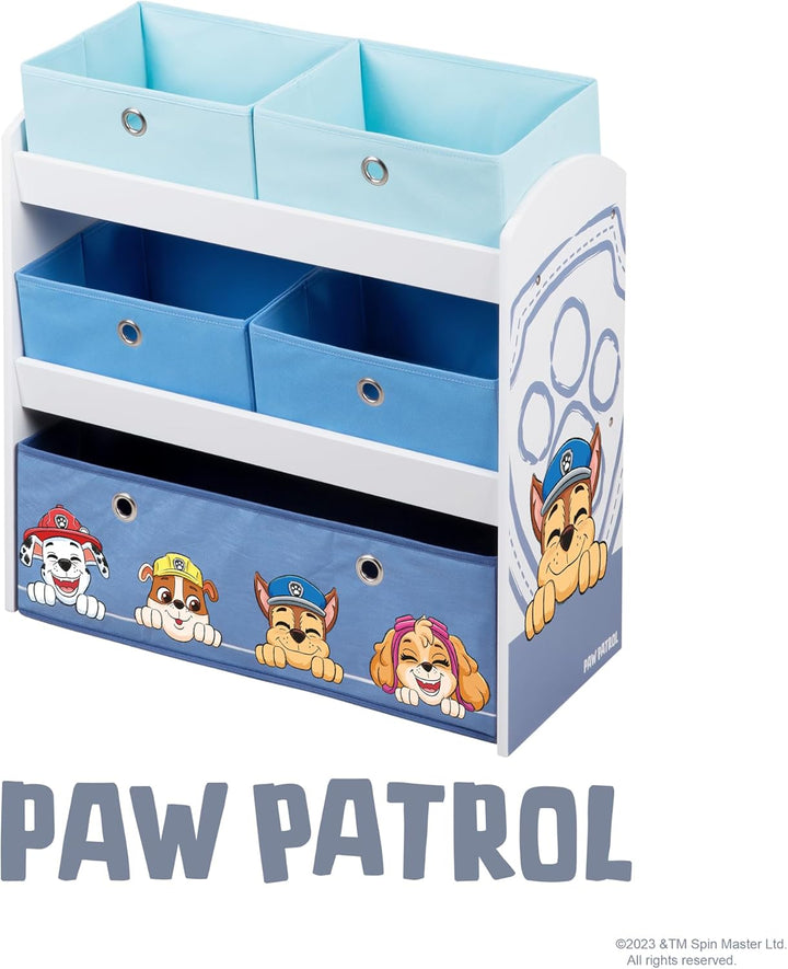 roba Spielregal aus Holz Paw Patrol - Spielzeugregal mit 5 Boxen - Montessori Aufbewahrungsregal für