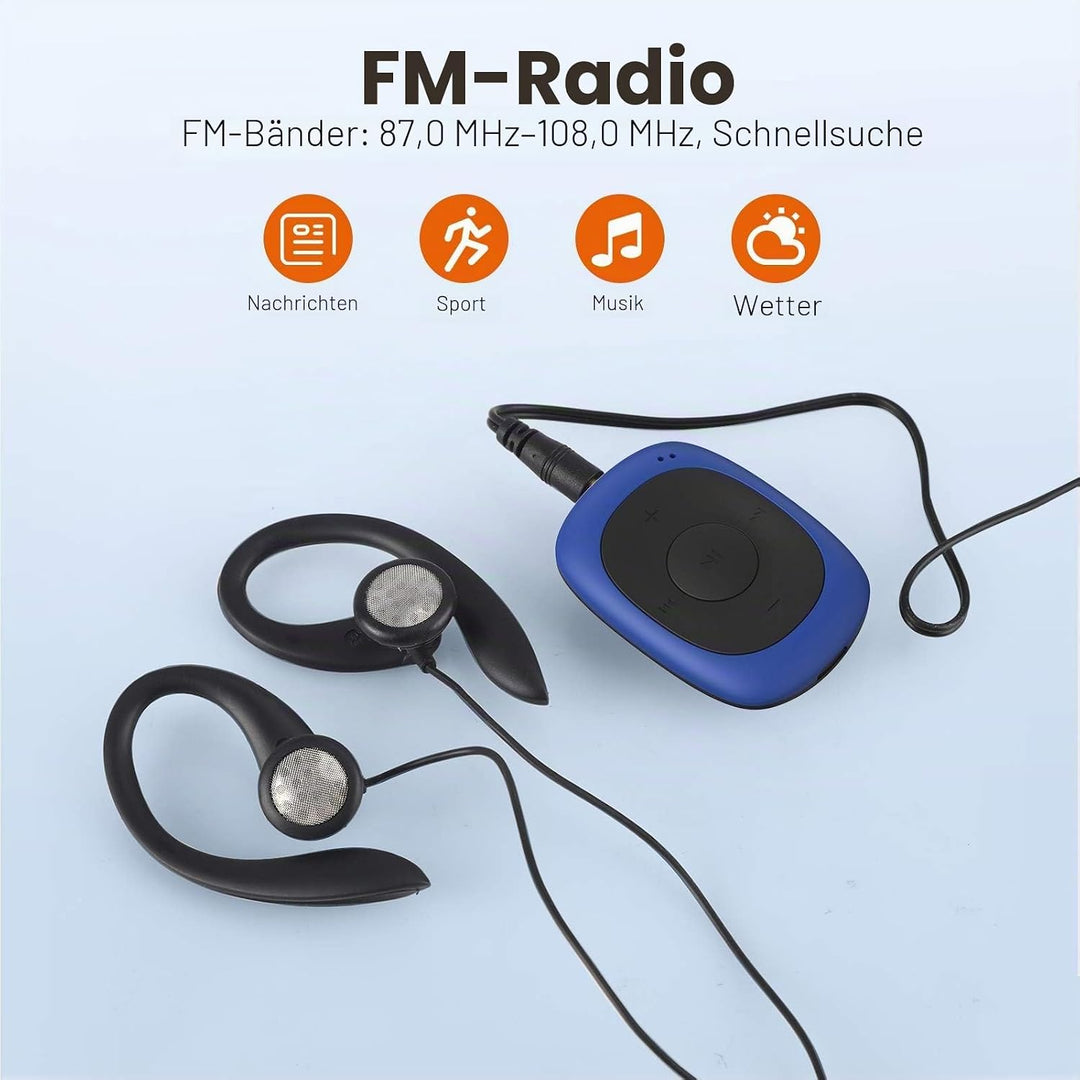 AGPTEK Mini Clip 8GB MP3 Player mit Bügel-Kopfhörer und Silikon Hülle, Leichter Sport Musik Player m
