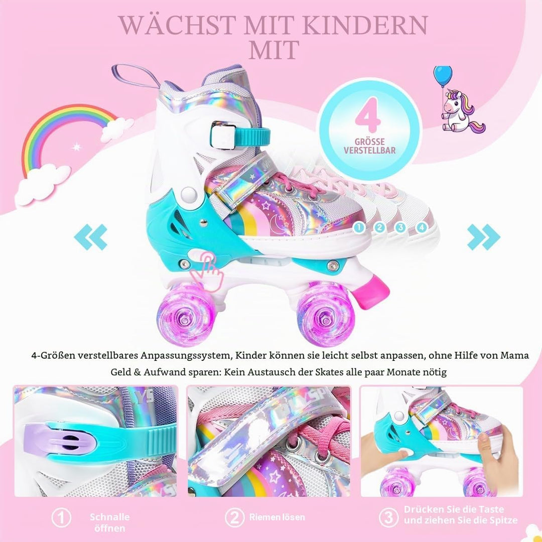 OLYSPM Rollschuhe Kinder Rollschuhe Verstellbar Rollschuhe Damen,LED Rollschuhe und 4 Grössen verste