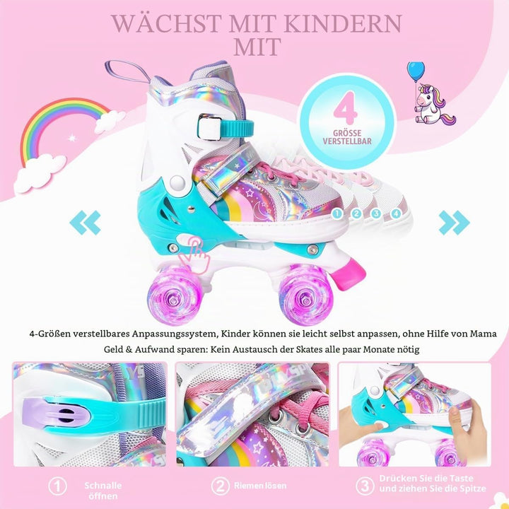 OLYSPM Rollschuhe Kinder Rollschuhe Verstellbar Rollschuhe Damen,LED Rollschuhe und 4 Grössen verste