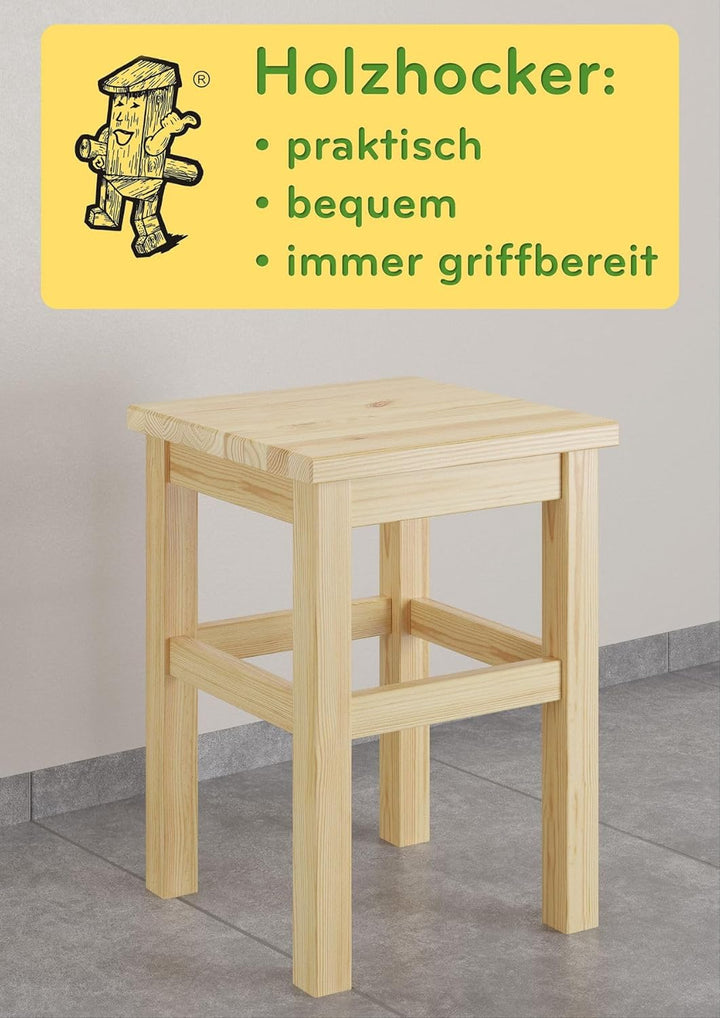 Erst-Holz Holzhocker Massivholzsitz ohne Lehne in Kiefer massiv Natur oder weiss V-90.71-41, Holzart