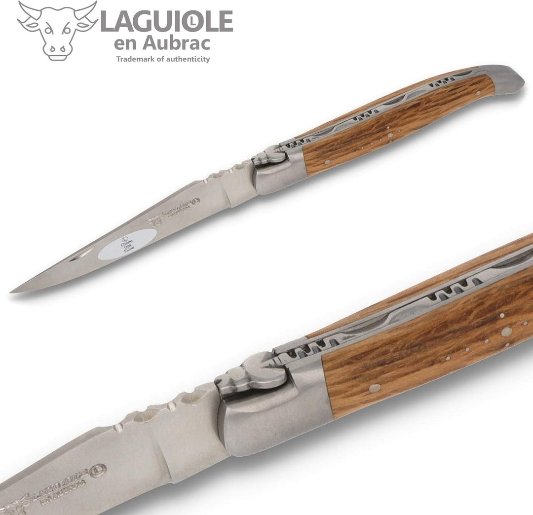 Laguiole en Aubrac Taschenmesser L0212GOIF 12 cm, Griffschalen Grüne Eiche, Klinge 10 cm matt, Backe