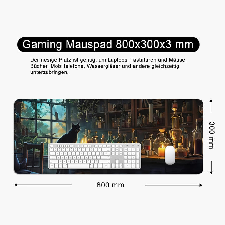 Schreibtischunterlage xl Mauspad Katze 80x30 cm Gross Gaming Mousepad PC Professionelle Gamer Mauspa