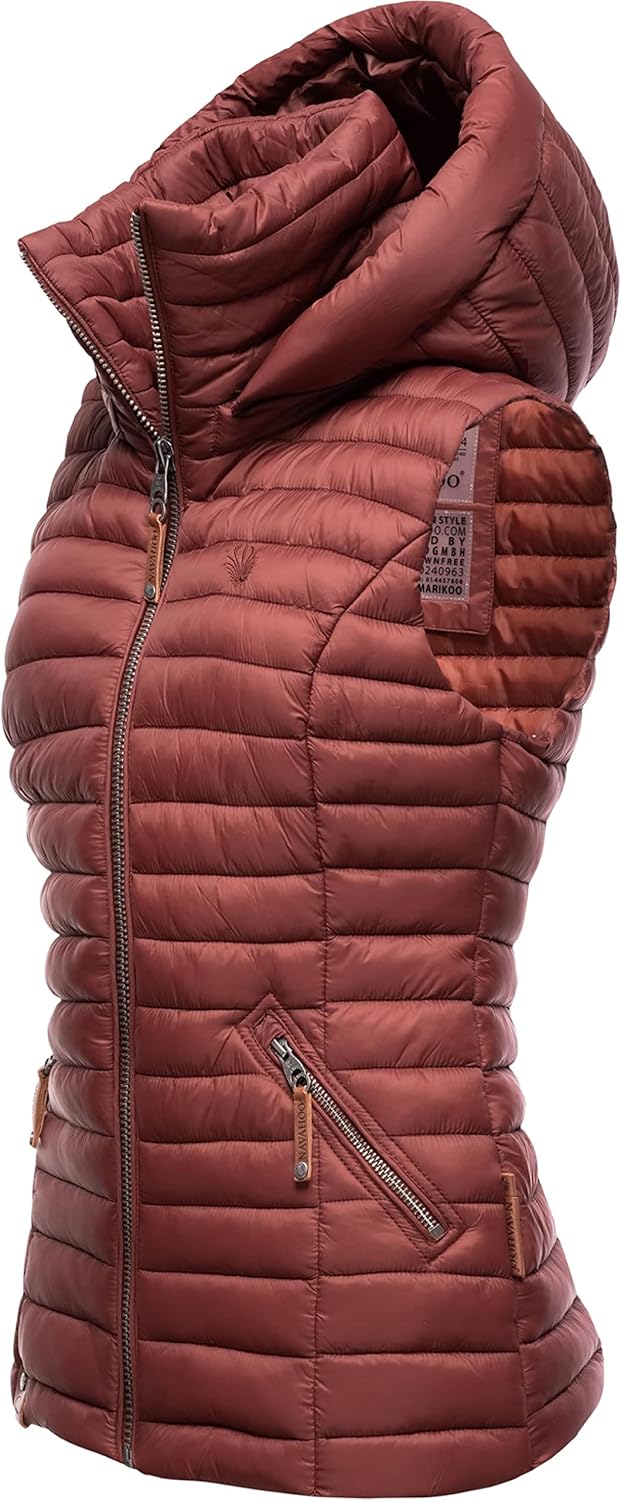 Navahoo Damen Übergangsjacke leichte Steppweste mit Abnehmbarer Kapuze Shadaa XS-3XL XS Weinrot, XS