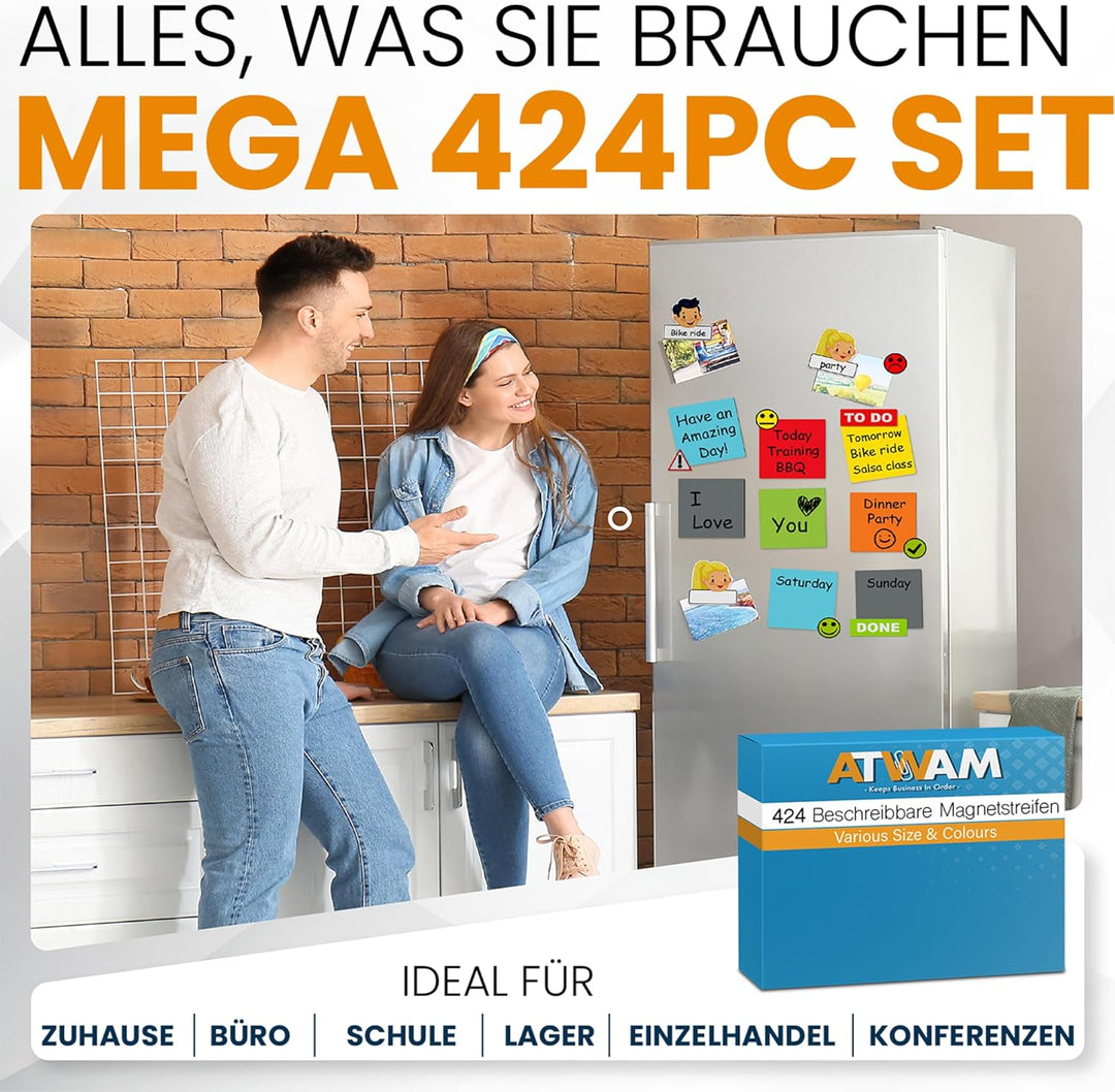 ATWAM - 416 Beschreibbare Magnete & Zubehör MEGA Set - Scrum & Kanban - Magnetstreifen Beschreibbar