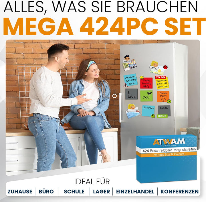ATWAM - 416 Beschreibbare Magnete & Zubehör MEGA Set - Scrum & Kanban - Magnetstreifen Beschreibbar