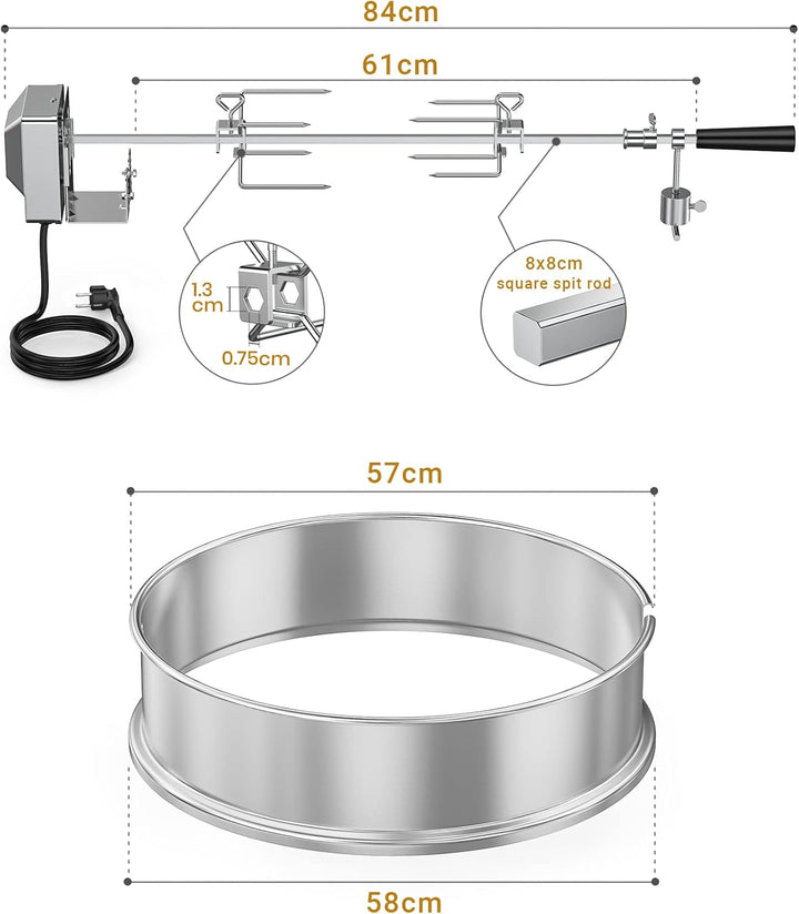 onlyfire 57CM Universal Edelstahl Drehspiess mit Motor Grillspiess-Aufsatz Set für Kugelgrill, Rotis